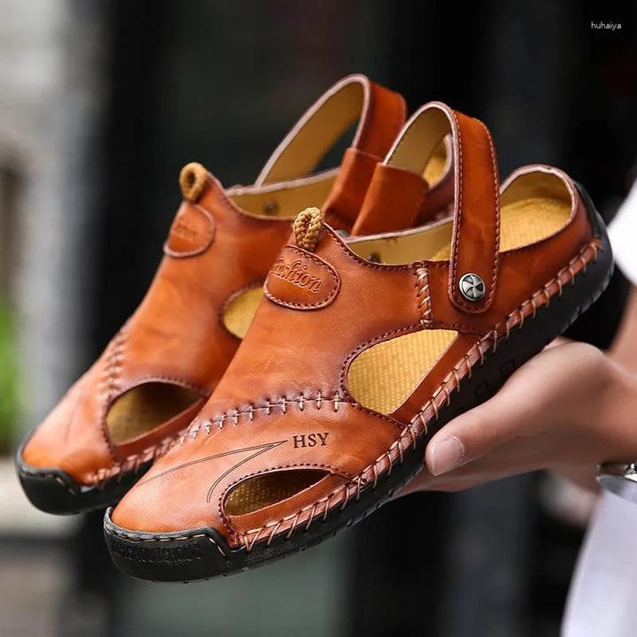 Handmade leather loafers with stitching detail