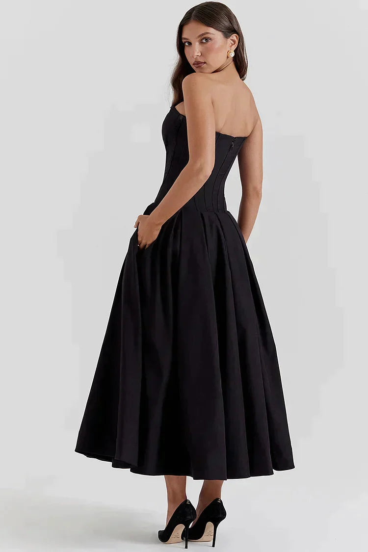 Strapless dress with deep V-neckline