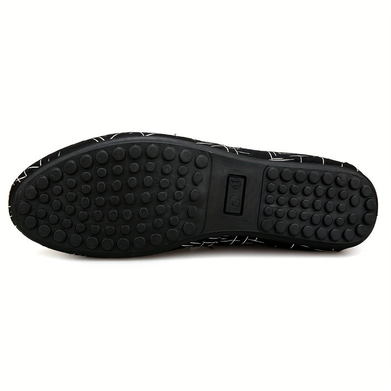 Men's - Slip-On Loafers - Stylish Casual Shoes with Geometric Pattern - Comfortable Everyday Footwear