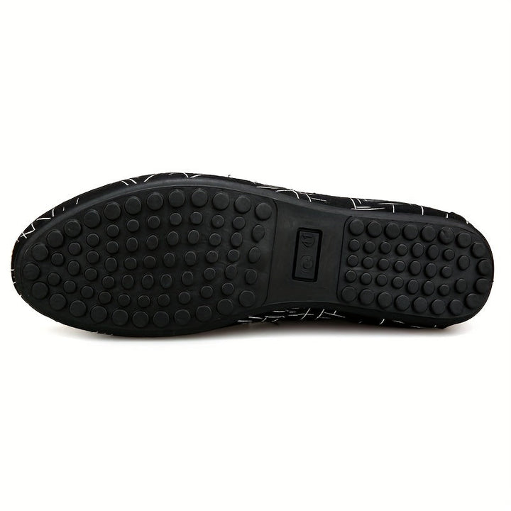 Men's - Slip-On Loafers - Stylish Casual Shoes with Geometric Pattern - Comfortable Everyday Footwear