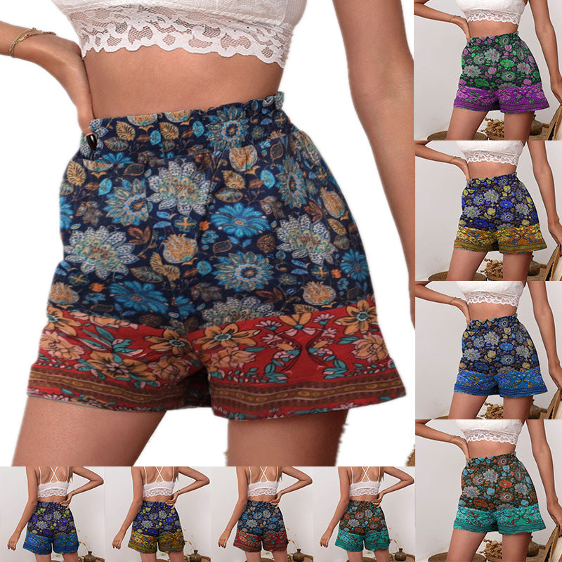 Ethnic style printed five point casual shorts for women