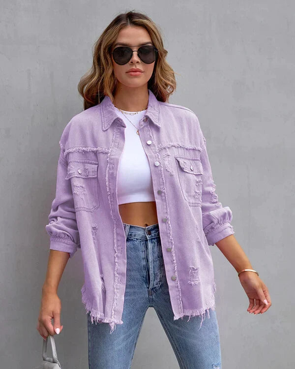 Modern women's denim jacket with raw edges