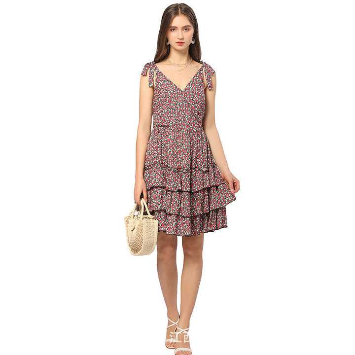 Graceful Sling Small V-Neck French Floral Dress