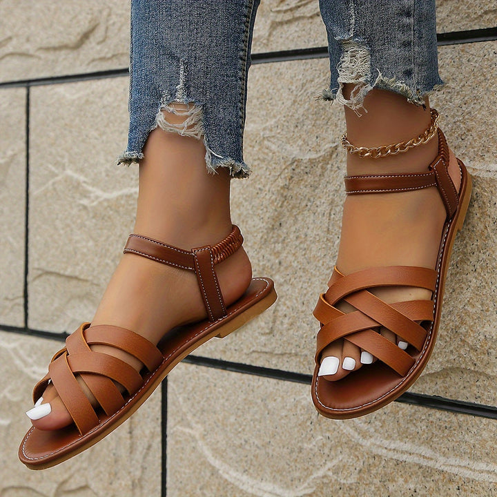 Women's - Flat Sandals - Light Toe Separators with Elasticated Strap - Comfortable Leisure Shoes for Everyday Wear