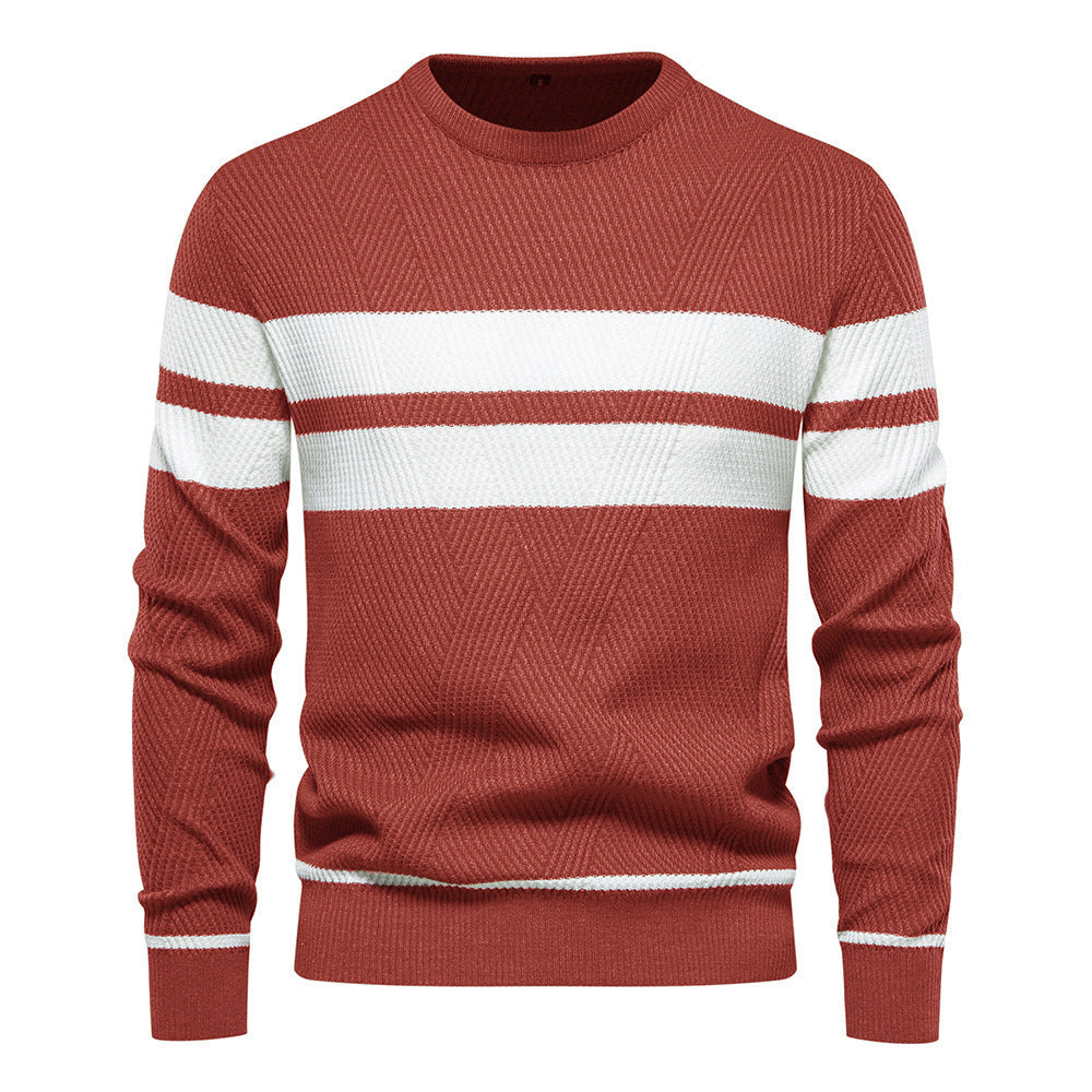 Men's - Casual Striped Jumper - Soft Cotton Knit - Stylish Everyday Wear