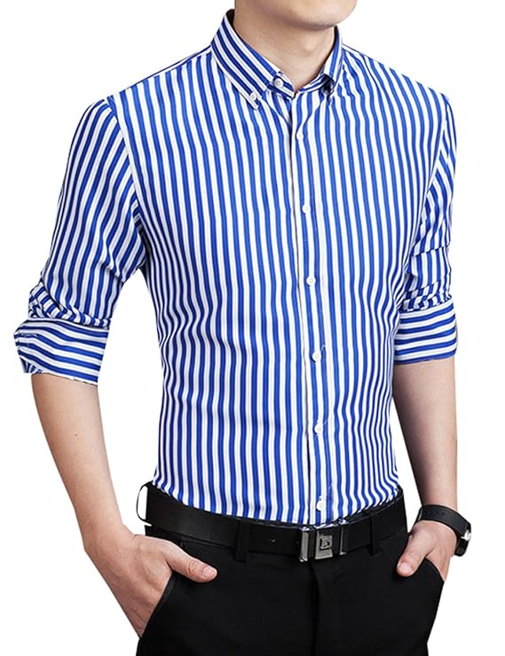 Striped shirt with button placket for men