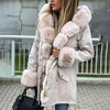 Faux fur puffer coat with hood for women