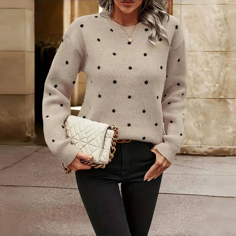 Women's - Polka Dot Knit Sweater - Cosy Style for Effortless Fashion