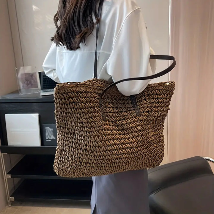 Tara - Woven carrier bag with leather straps