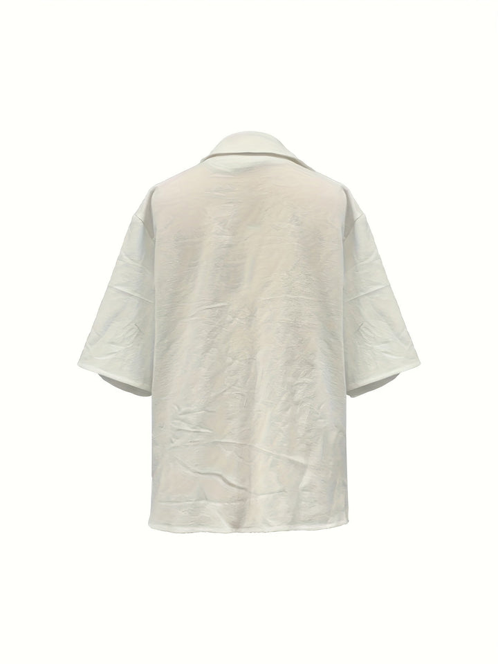 Women's - Linen Blouse - V-Neck, Loose & Breathable - Perfect White Summer Top for Effortless Style