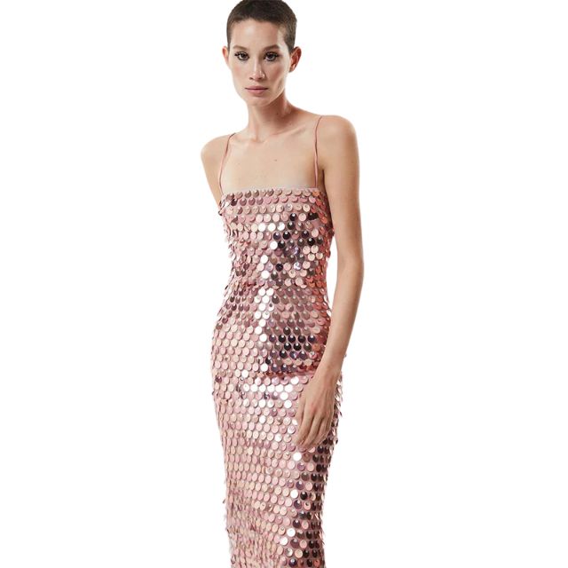 Midi slip dress with sequins and delicate straps