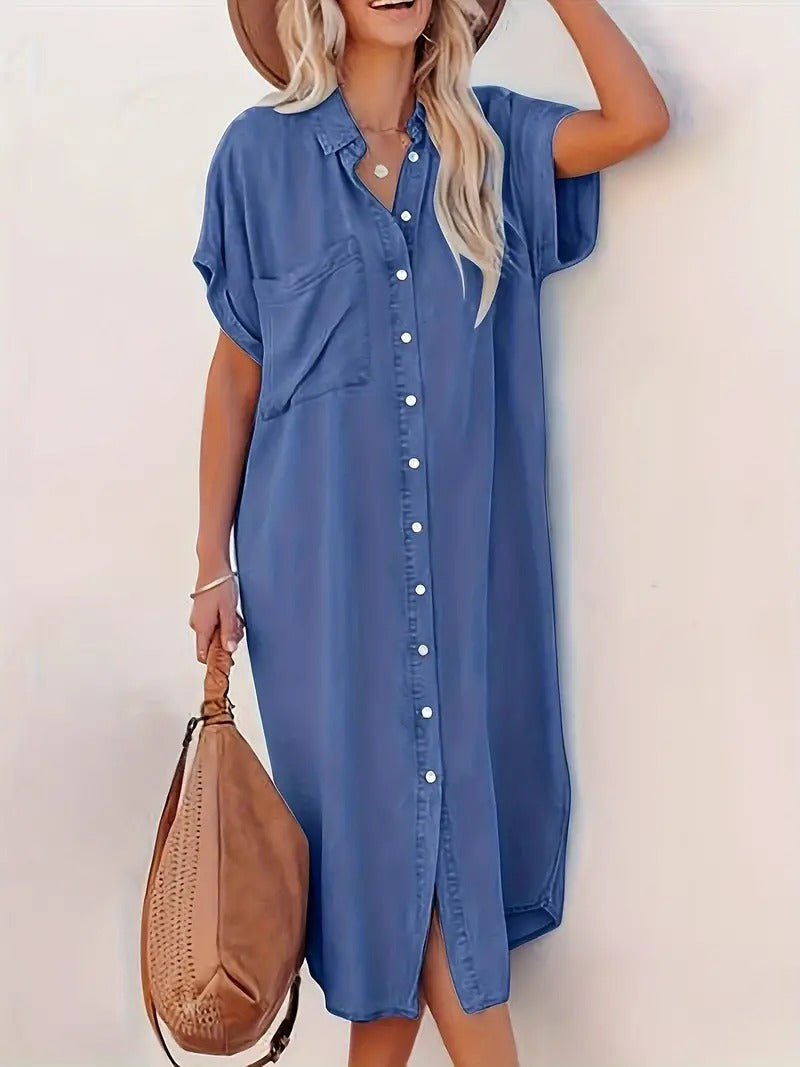 Shirt dress with fixed pockets