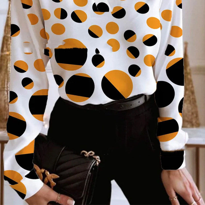 Trendy Printed Polka Round Ladies Blouse V-Neck