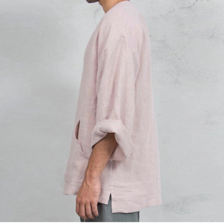 Ethnic loose linen T-shirt for men