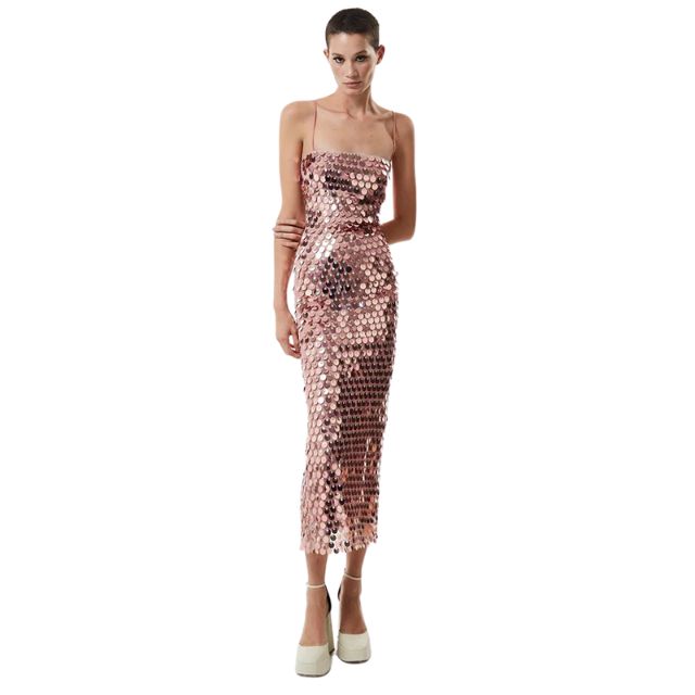 Midi slip dress with sequins and delicate straps