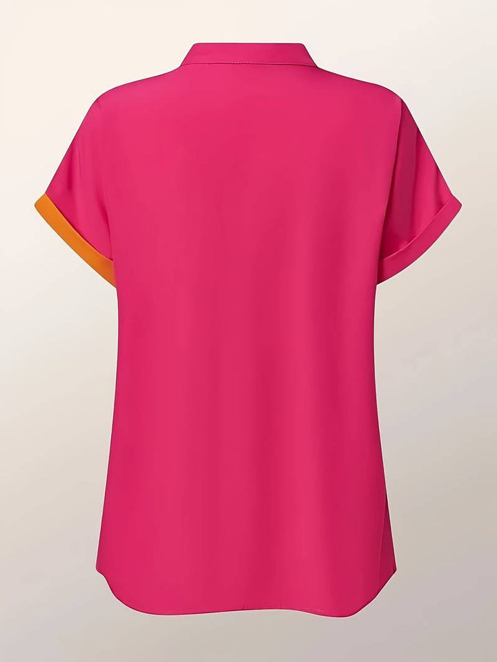 Short-sleeved blouse with split V-neckline