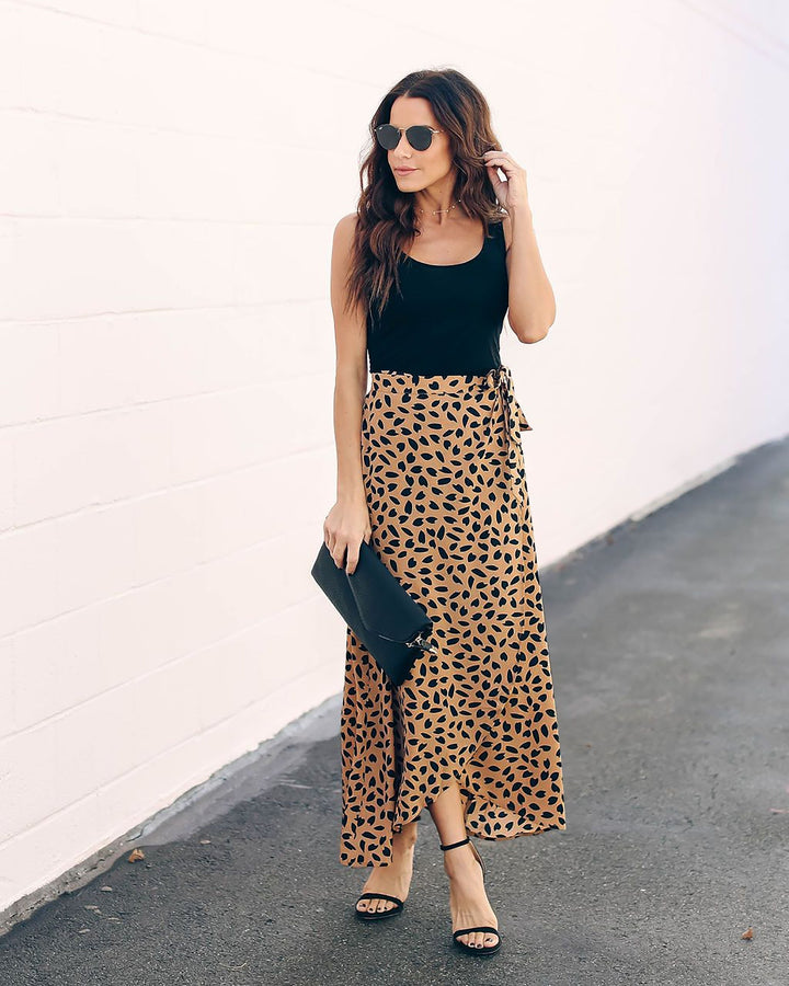 Leopard pattern longer loose skirt