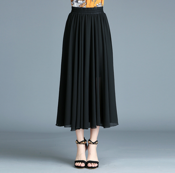 Modern retro skirt printed chiffon dress pleated skirt