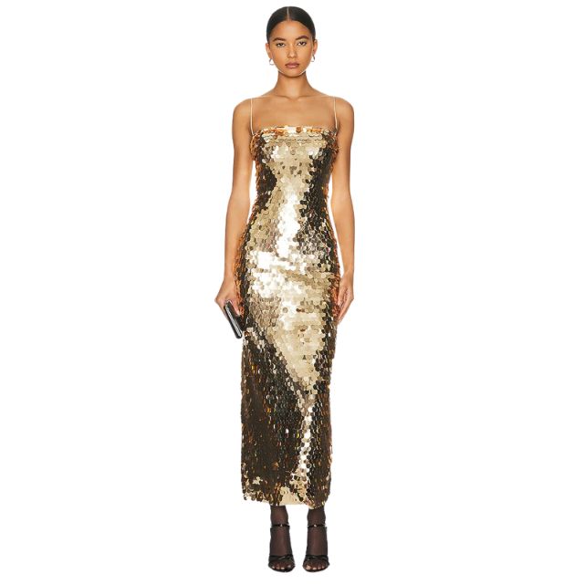 Midi slip dress with sequins and delicate straps