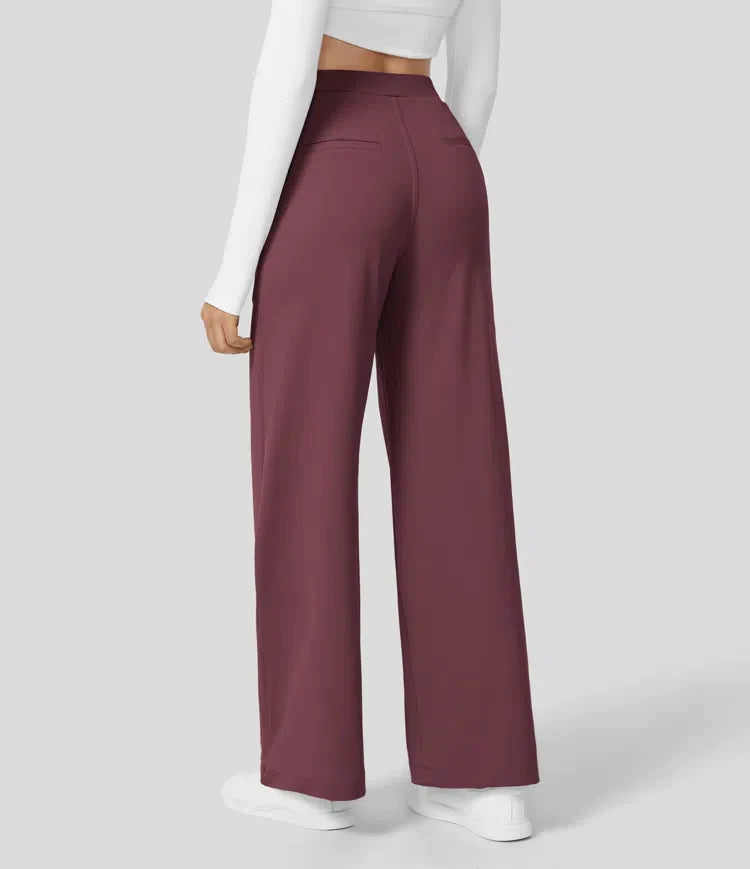 High-waisted straight leg stretch trousers