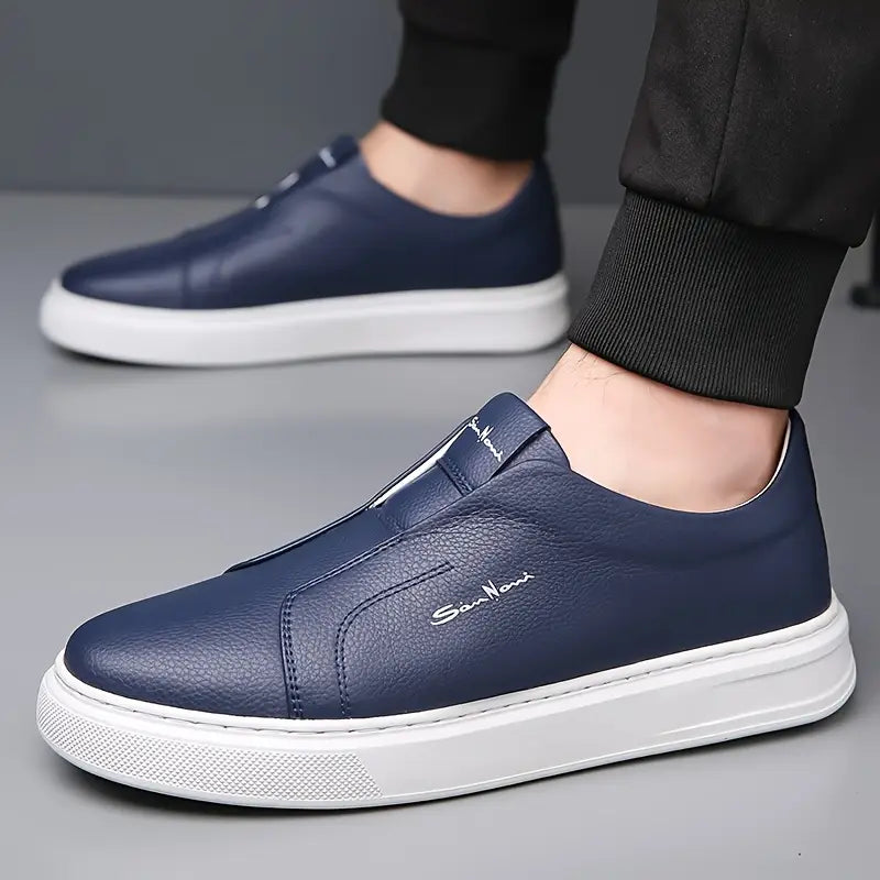 Men's - Slip-On Sneakers - Leather - Casual Canvas Comfort - Stylish Footwear