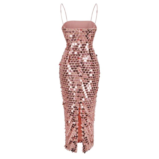 Midi slip dress with sequins and delicate straps