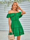 Mini dress with off-the-shoulder frill trim