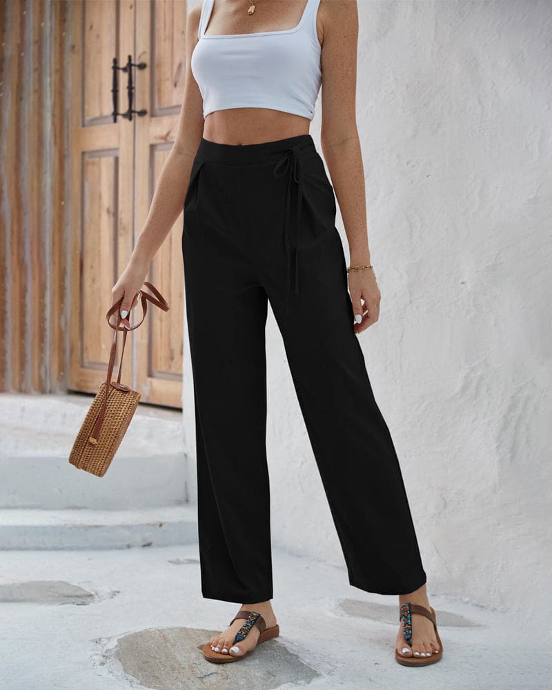 Solid-coloured trousers with high waist