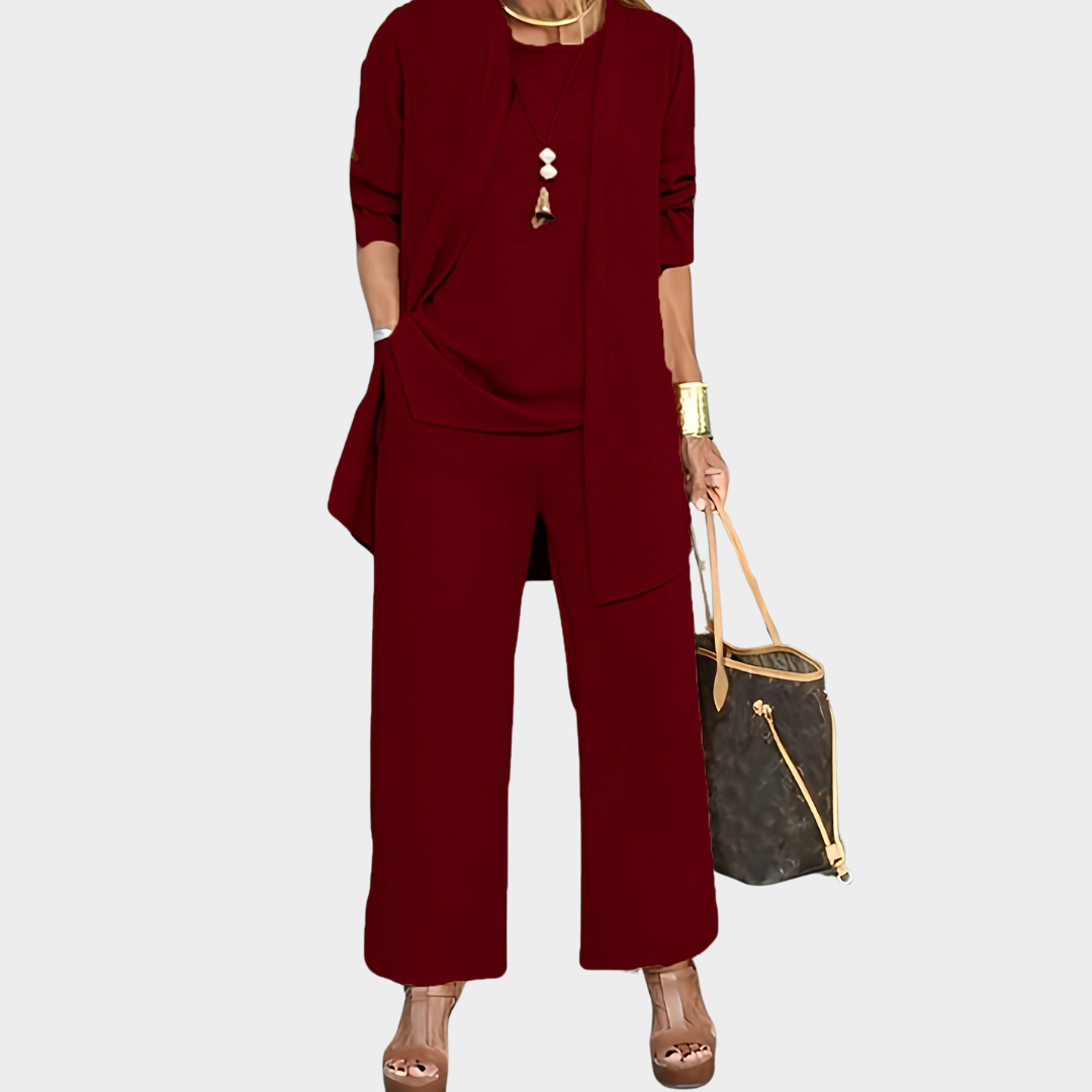 Women's - Chic Unicoloured Three-Piece Set - Soft Fabric - Stylish Outfit for Women