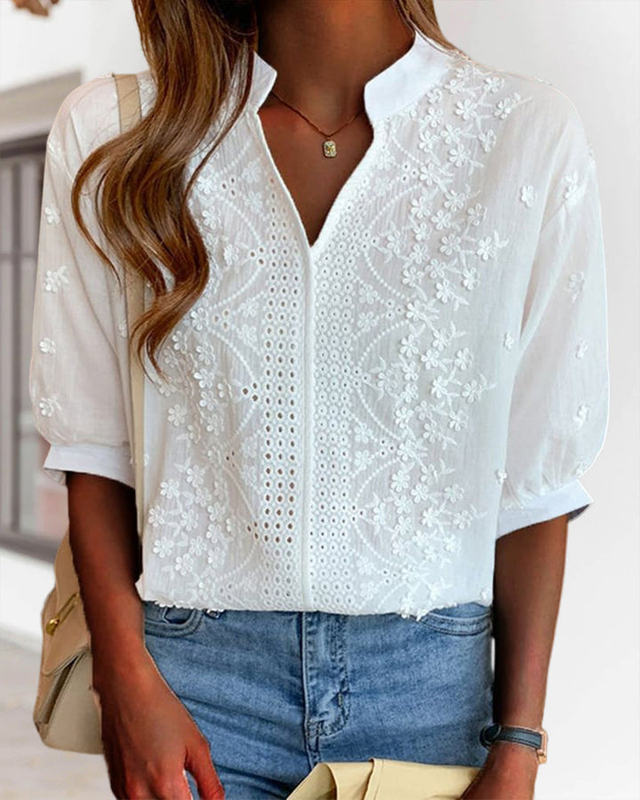 White blouse with puff sleeves