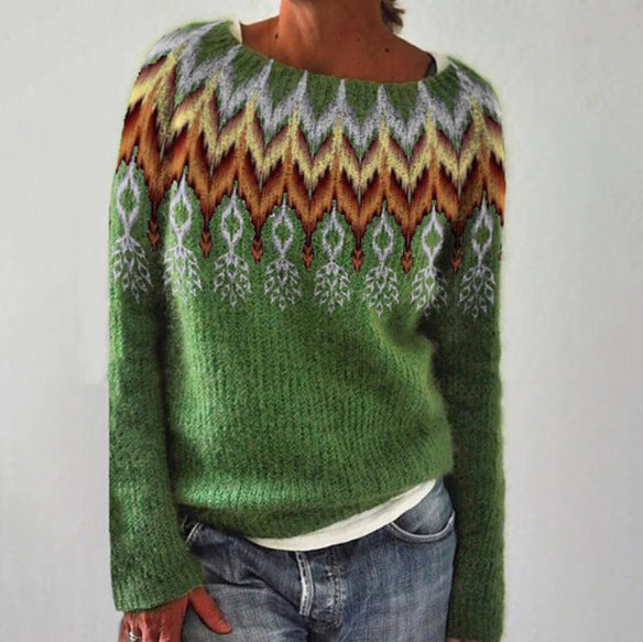 Women's - Retro Jumper - Cotton Blend - Cosy Knit Style - Vintage-Inspired Fashion