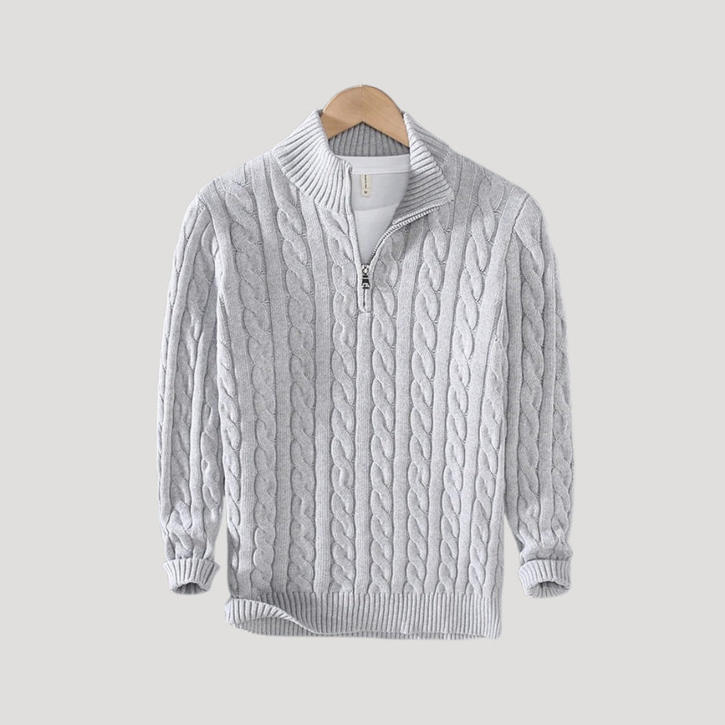 Men's - Half Zip Cable Knit Jumper - Cosy Wool Blend - Stylish Layering Piece
