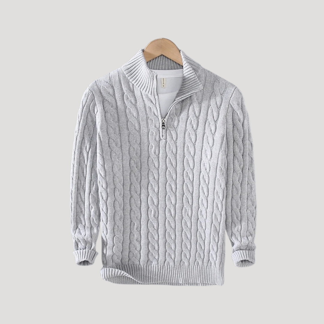 Men's - Half Zip Cable Knit Jumper - Cosy Wool Blend - Stylish Layering Piece