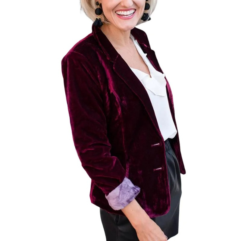 Long-sleeved velvet blazer for women