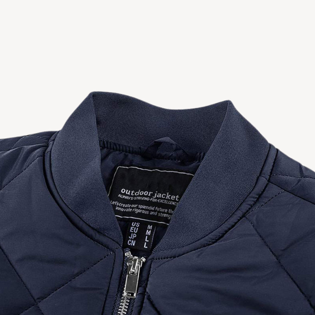Men's - Lightweight Quilted Bomber Jacket - Stylish Polyester Outerwear for Casual Comfort