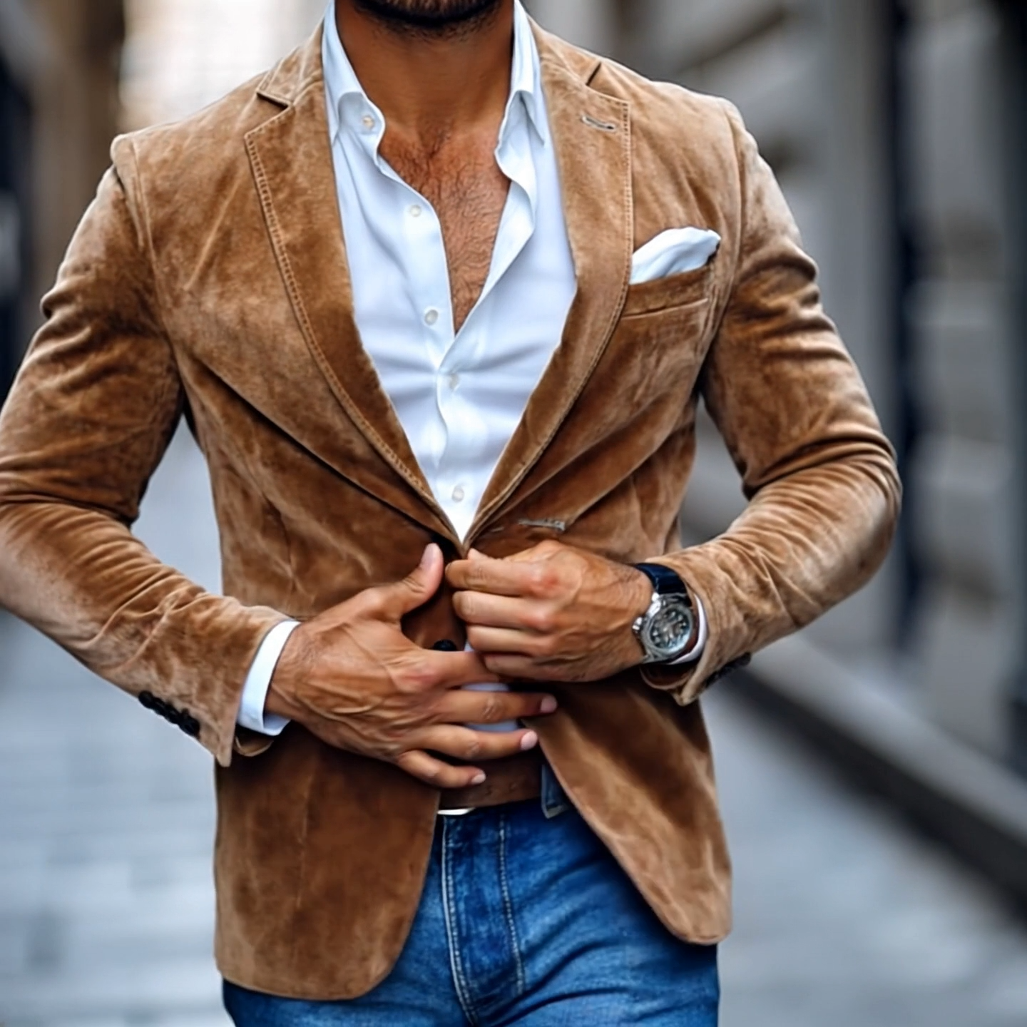 Men - Blazer - Suede Look - Notch Lapel Fit
