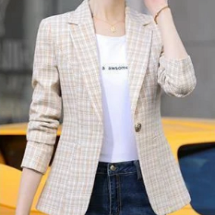 Women's checked blazer with ankle button fastening - timeless style