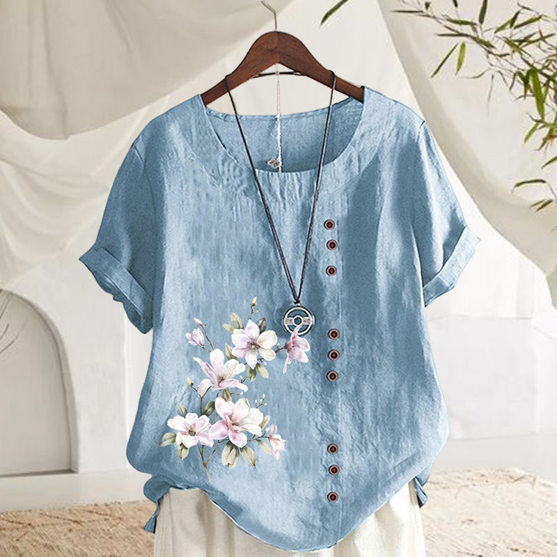 Floral cotton and linen shirt