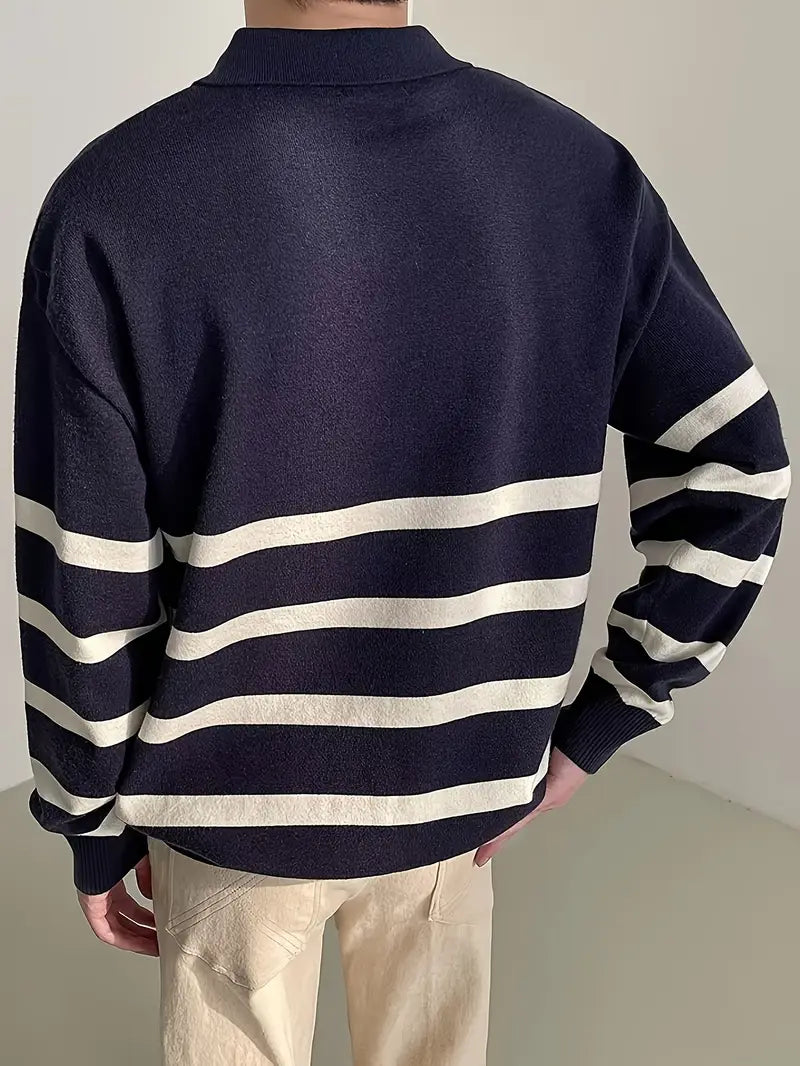 Men's - Striped Sweater - Cozy Knit Fabric - Relaxed Fit - Stylish Casual Wear