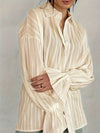 Women's -  Long Sleeve Linen Blouse - Collared & Semi-Transparent Shirt - Stylish Women's Top
