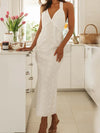 White midi dress with crocheted lace