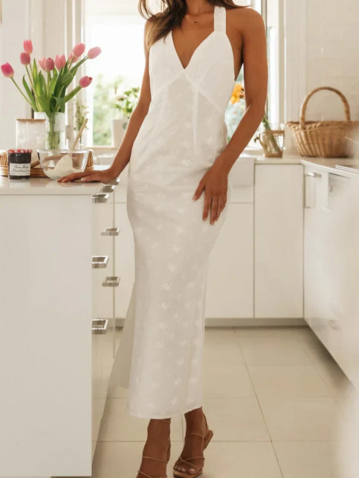 White midi dress with crocheted lace