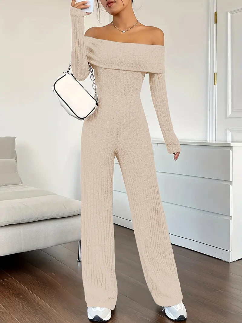 Ribbed Off-shoulder Jumpsuit