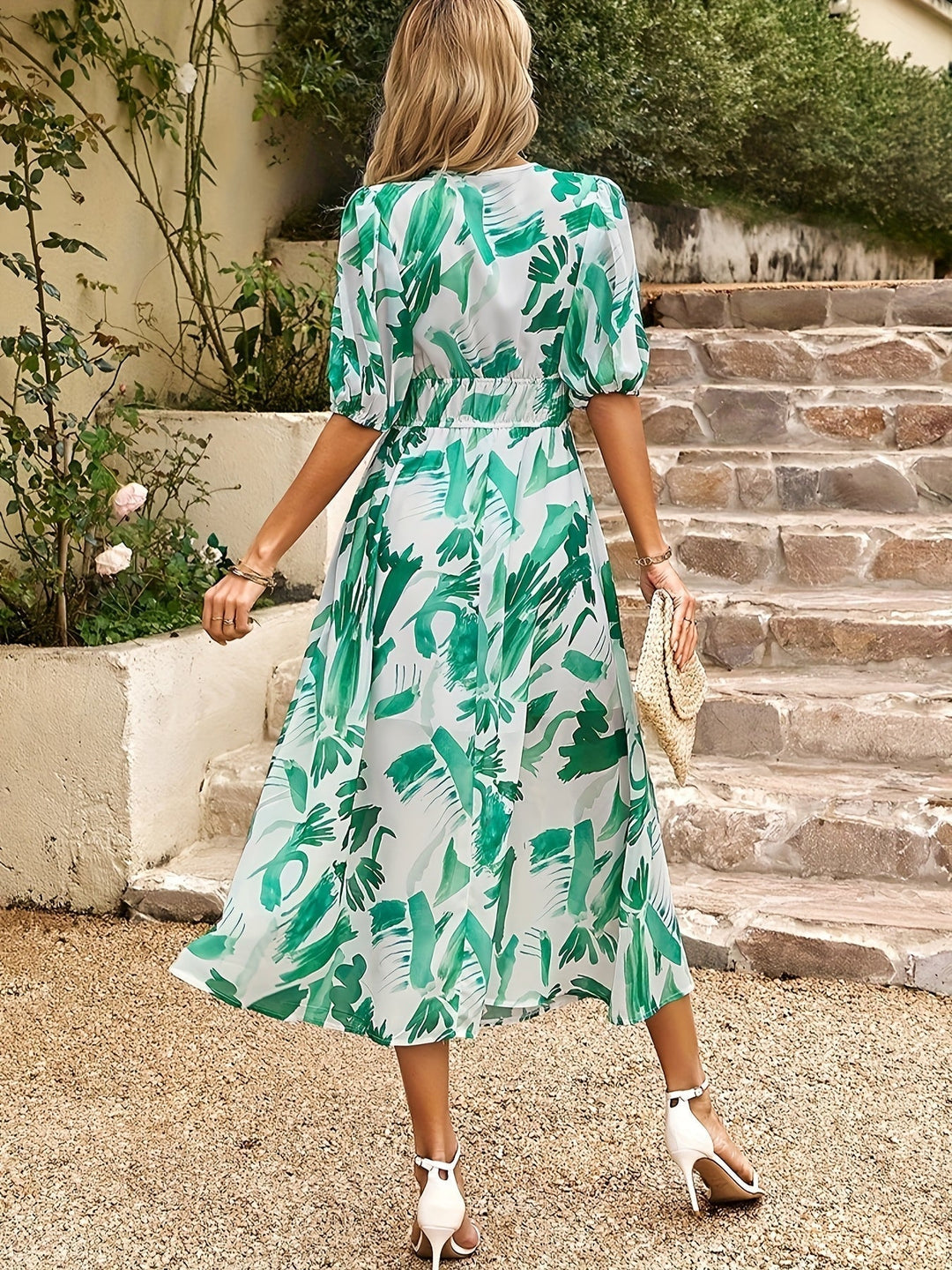 Women's - Feminine Summer Dress - Fitted, Long, V-neck, Printed, Airy - Perfect for Warm Weather Style