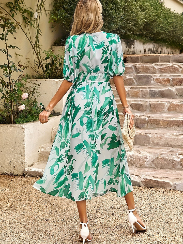 Women's - Feminine Summer Dress - Fitted, Long, V-neck, Printed, Airy - Perfect for Warm Weather Style