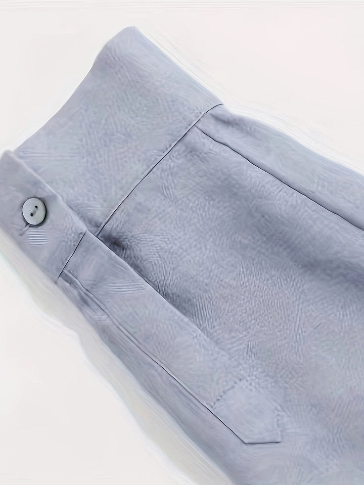 Women's - Linen Shirt - Light Blue Long-Sleeved with Split Sleeves - Elegant and Comfortable Style
