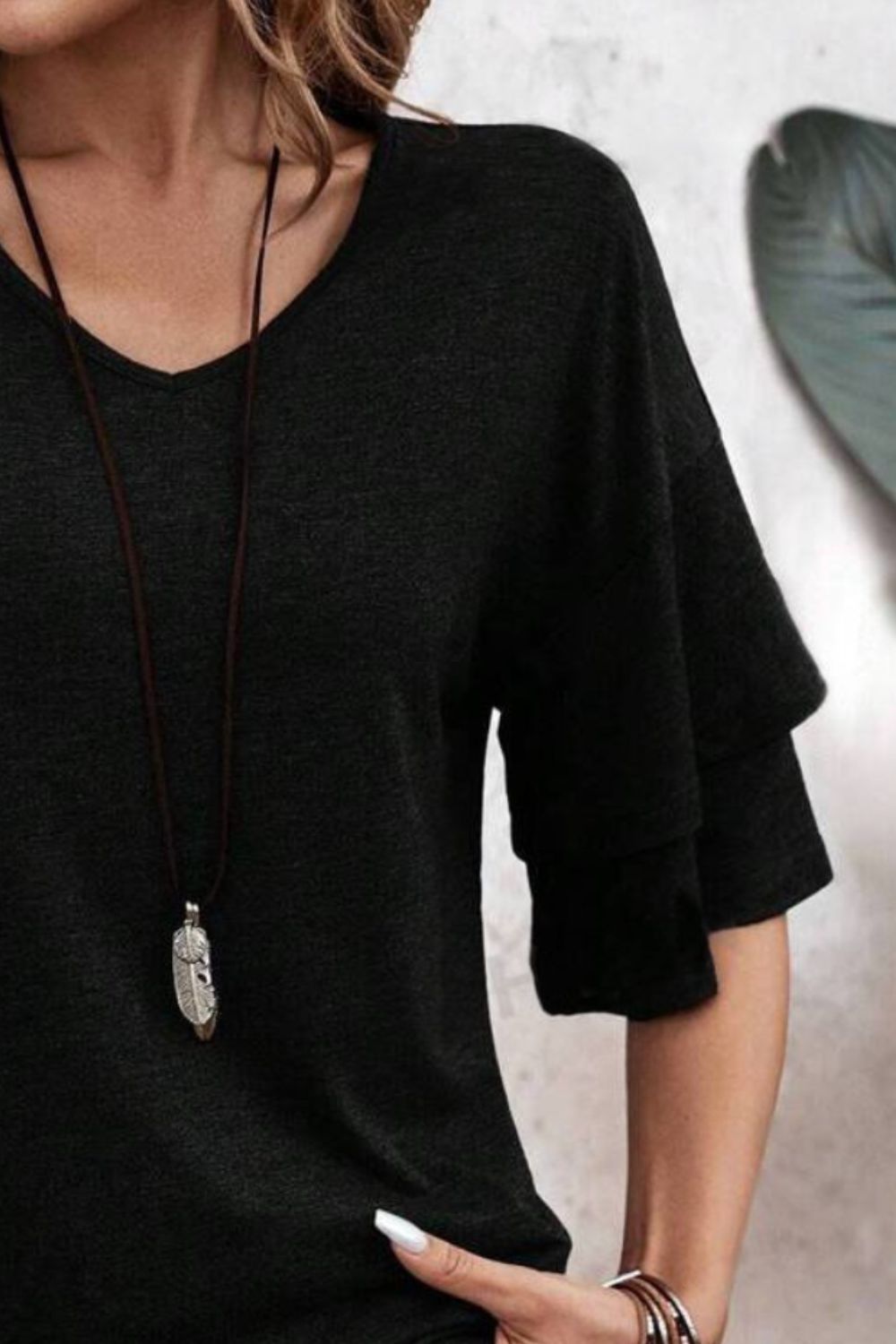 Women's - V-Neck Half Sleeve Blouse - Soft Fabric - Stylish Top