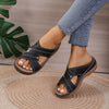 Women's - Vintage Flat Slide Sandals - Rhinestone Embellished & Comfortable - Perfect Summer Footwear