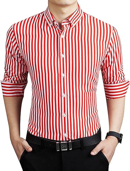 Striped shirt with button placket for men