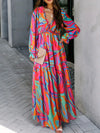 Holiday Maxi Dress With V-Neck and Long Sleeves With Floral Print